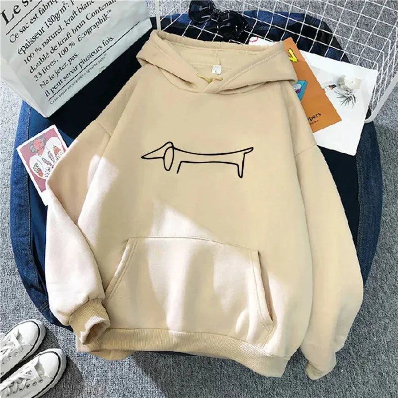 "I ❤️ Dachshunds" Cozy Fleece Hoodie – Oversized Pullover with Cute Doxie Graphic