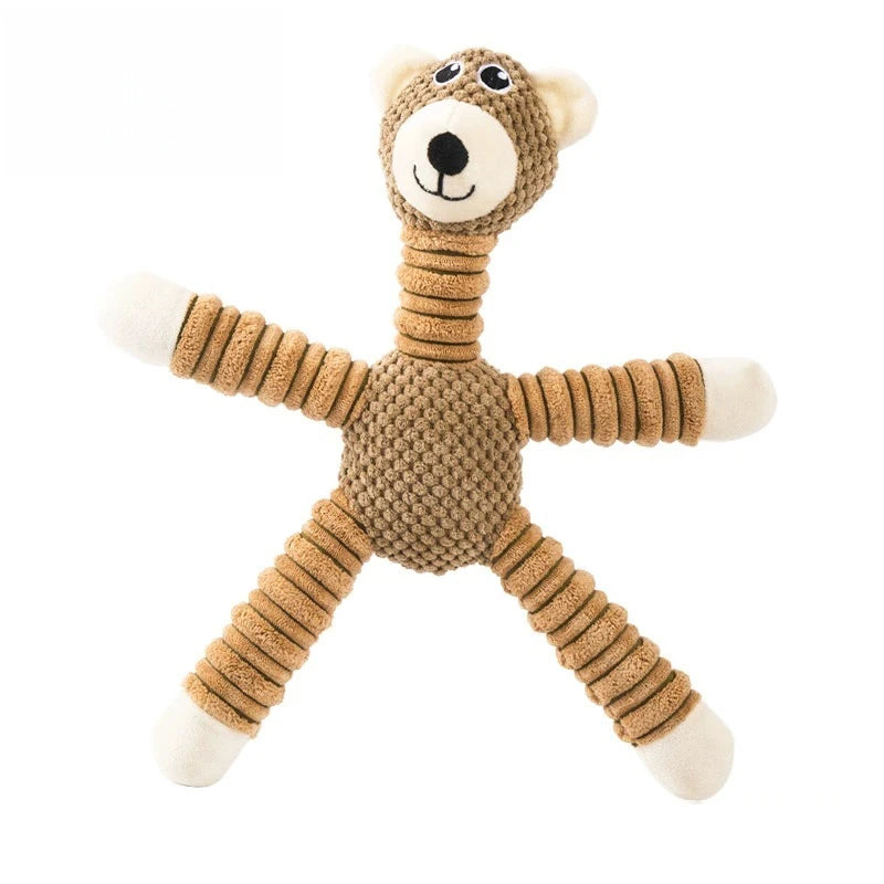 Spiral-Flex Plush Dog Toy – Bite-Resistant Elephant, Pig, & Bear Characters