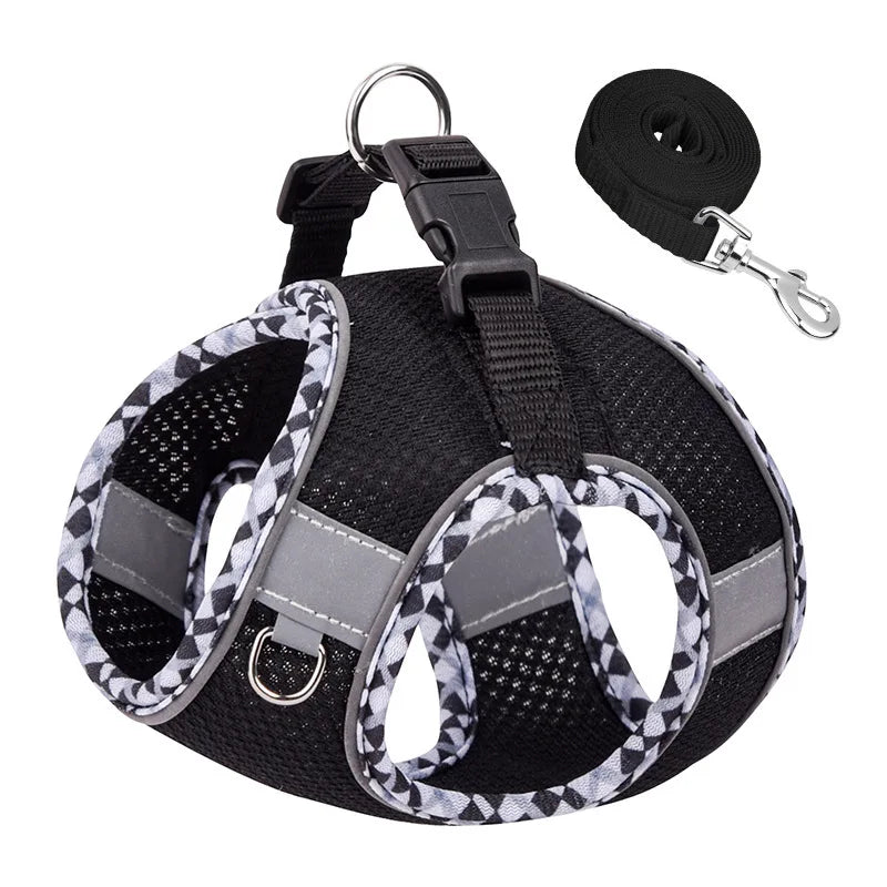 Reflective Plaid Dog Harness & Leash Set – Step-In Mesh Vest for Dachshunds