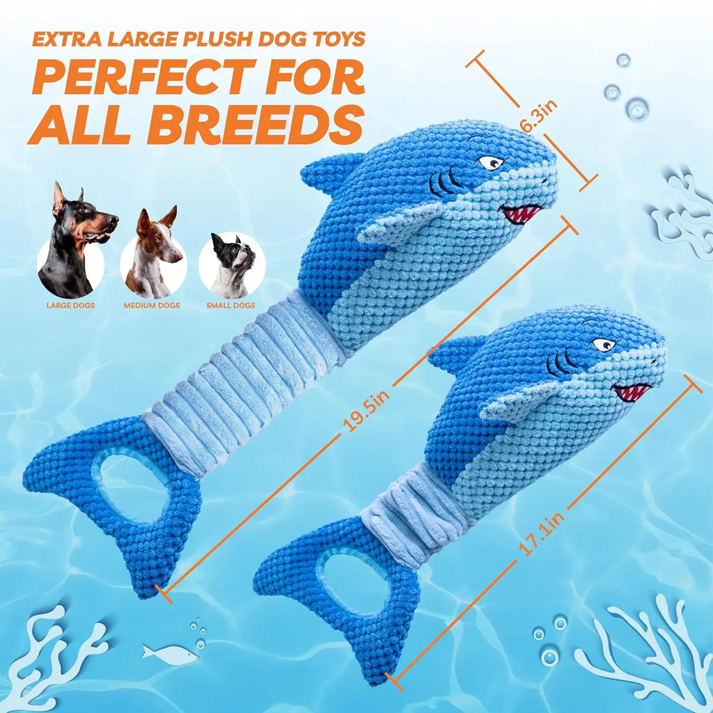 Stretchy Shark Squeaker Dog Toy – Interactive Tug & Heavy-Duty Plush Chew