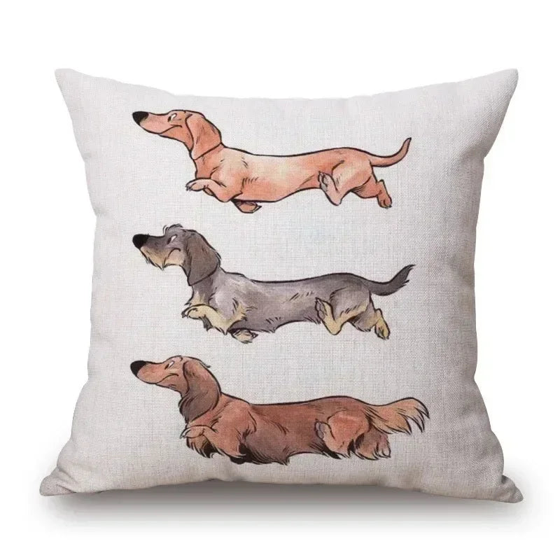 Hand Painting Dachshund Dog Posters Cushion Covers Sausage Pet Animals Pillowcase Decorative Pillows for Sofa