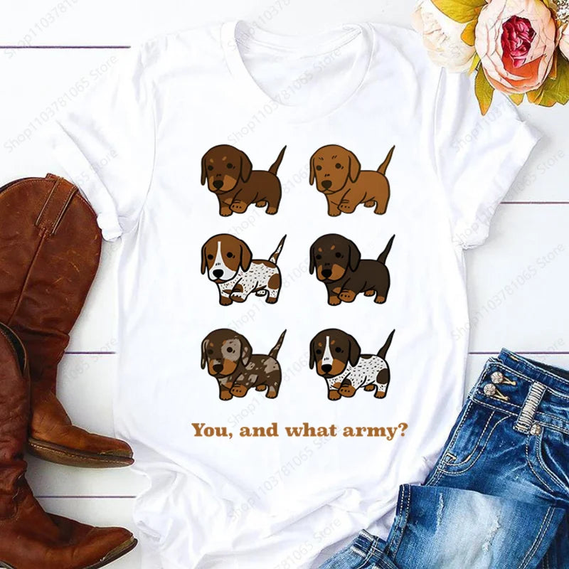 Dachshund Cute Dog T-shirt for Women Short Sleeve Casual Tops Ladies