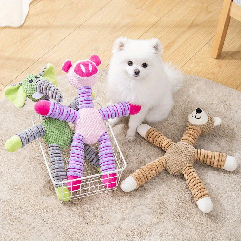 Spiral-Flex Plush Dog Toy – Bite-Resistant Elephant, Pig, & Bear Characters