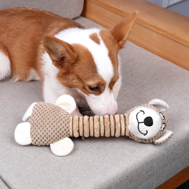 Bite-Resistant Squeaky Animal Dog Toy – Durable Ribbed Plush for Small & Medium Dogs