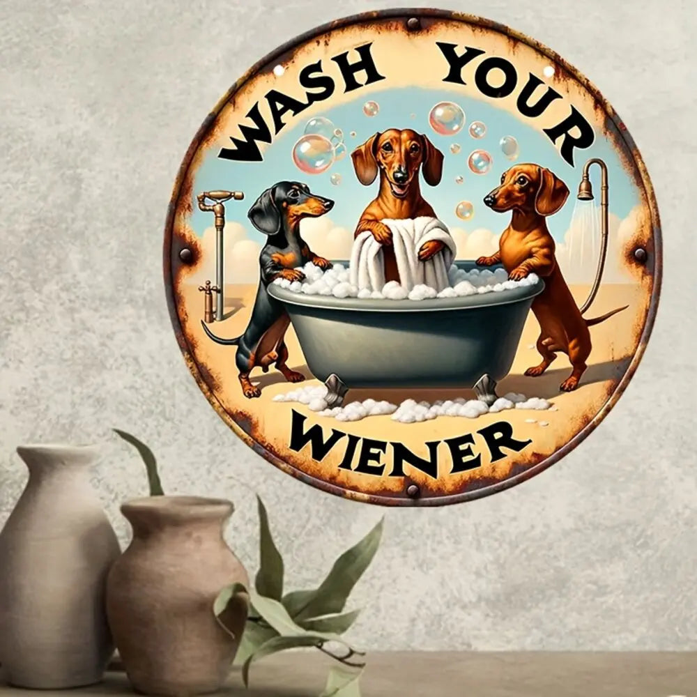 1pc, "Wash Your Wiener" Dachshund Wooden Round Listing, Classic Retro Style, Gift for Dog Loving People