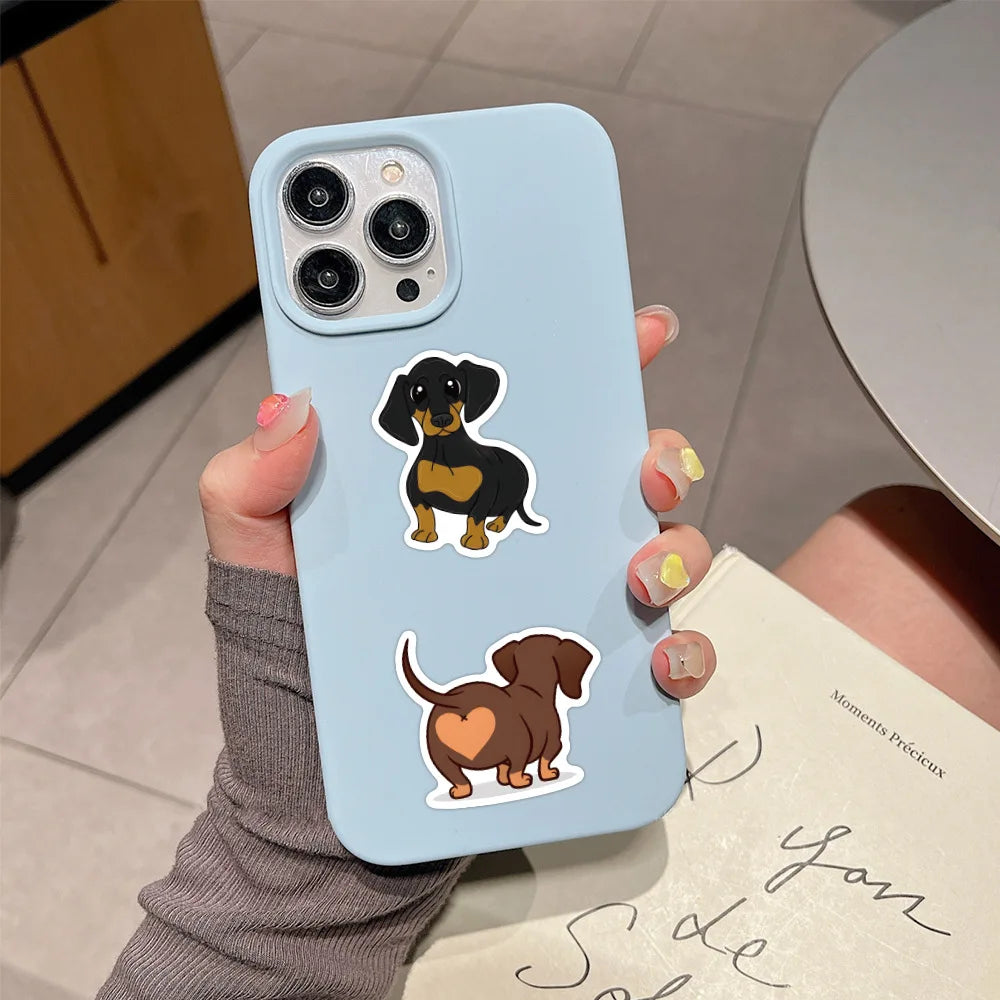 60PCS Dachshund Cute Dog Cute Pet Cartoon Image Doodle Decorative Suitcase Laptop Guitar iPad Waterproof Sticker Kids Toy