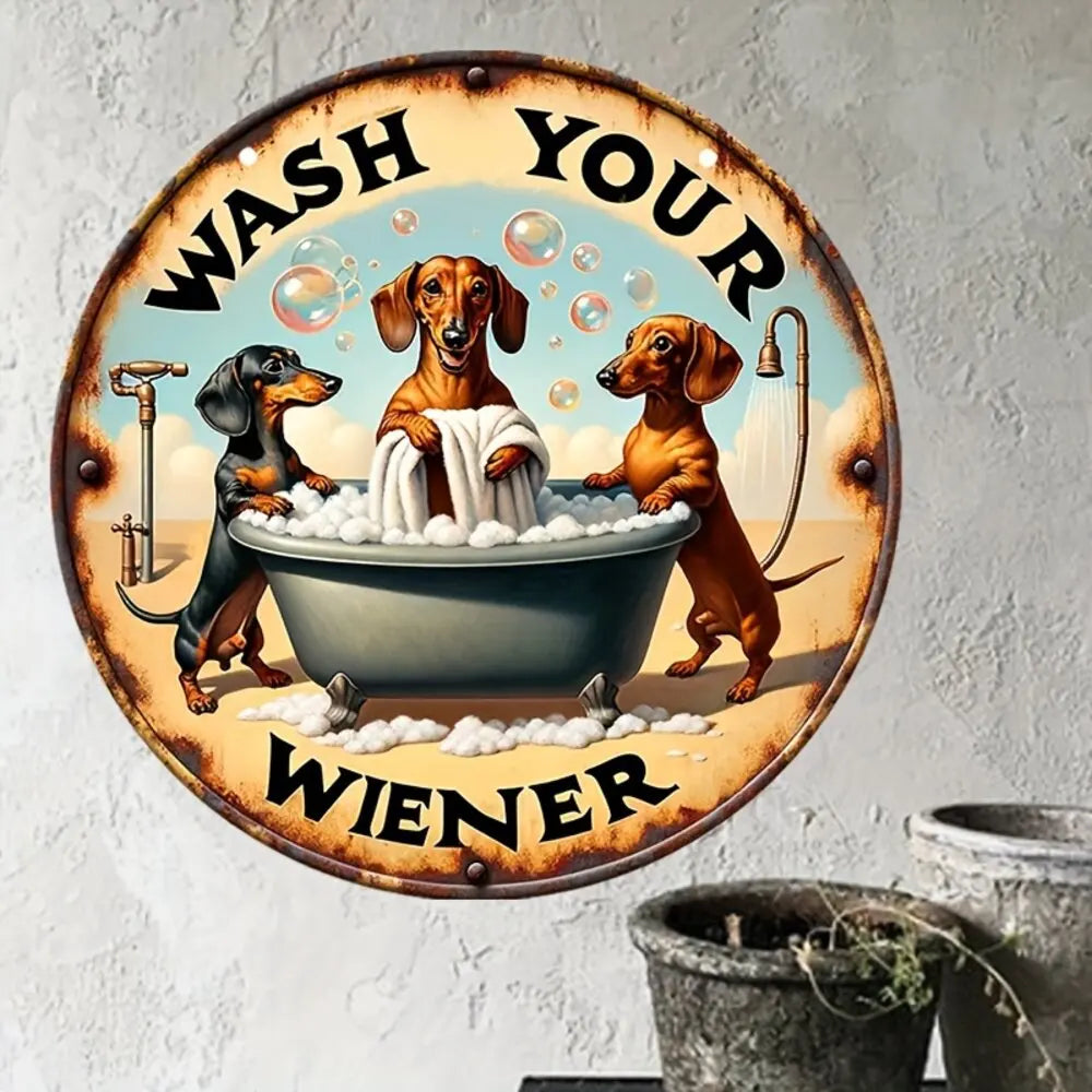 1pc, "Wash Your Wiener" Dachshund Wooden Round Listing, Classic Retro Style, Gift for Dog Loving People