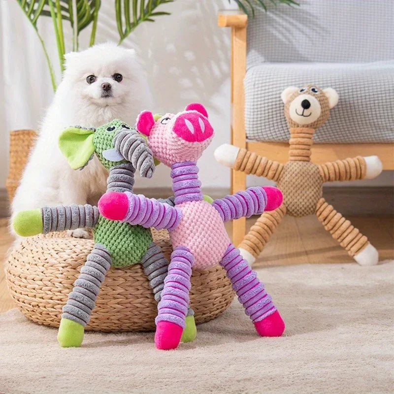 Spiral-Flex Plush Dog Toy – Bite-Resistant Elephant, Pig, & Bear Characters