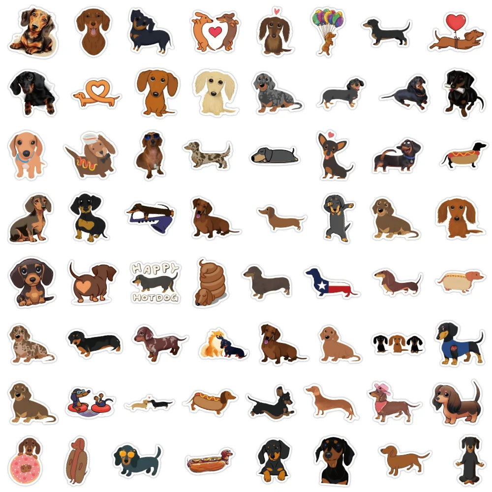 60PCS Dachshund Cute Dog Cute Pet Cartoon Image Doodle Decorative Suitcase Laptop Guitar iPad Waterproof Sticker Kids Toy