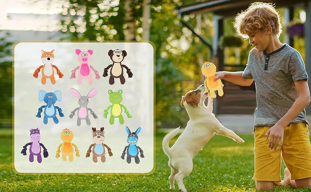 Animal Lover Squeaker Dog Toy – Interactive Rope & Crinkle Character