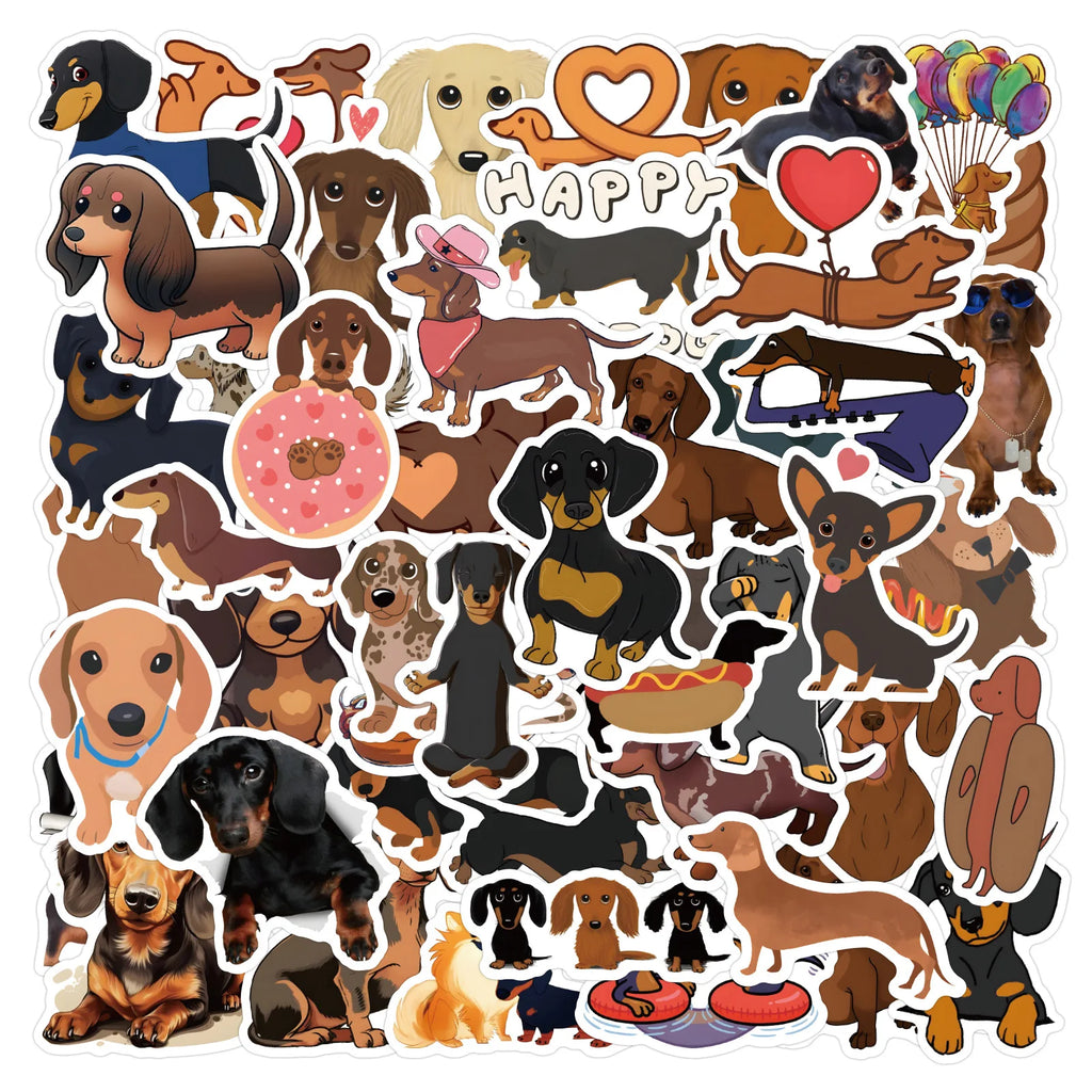 60PCS Dachshund Cute Dog Cute Pet Cartoon Image Doodle Decorative Suitcase Laptop Guitar iPad Waterproof Sticker Kids Toy
