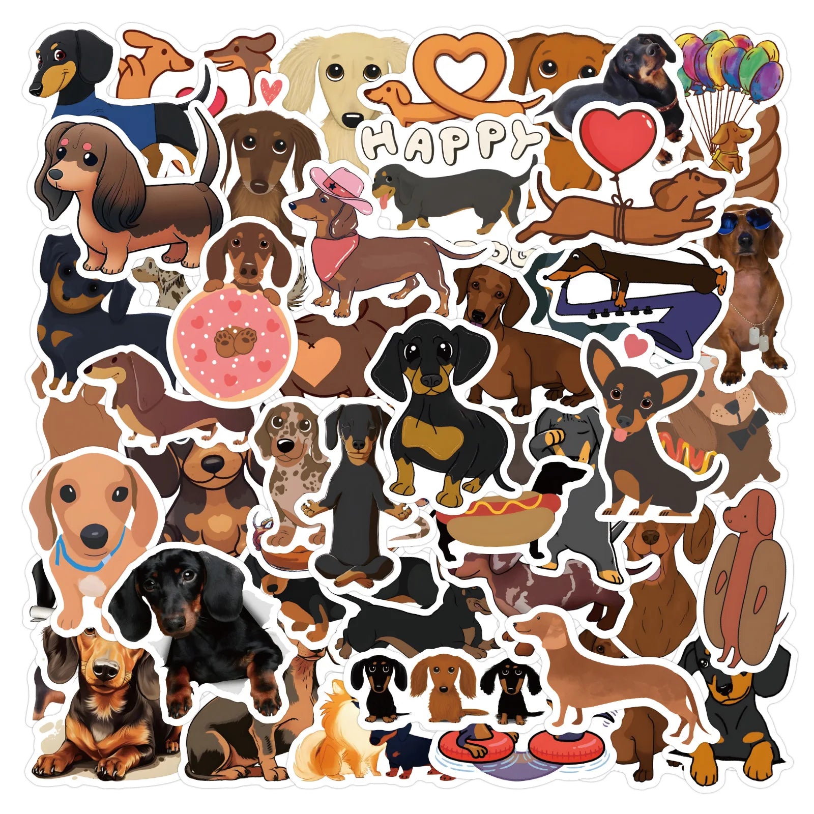 60PCS Dachshund Cute Dog Cute Pet Cartoon Image Doodle Decorative Suitcase Laptop Guitar iPad Waterproof Sticker Kids Toy