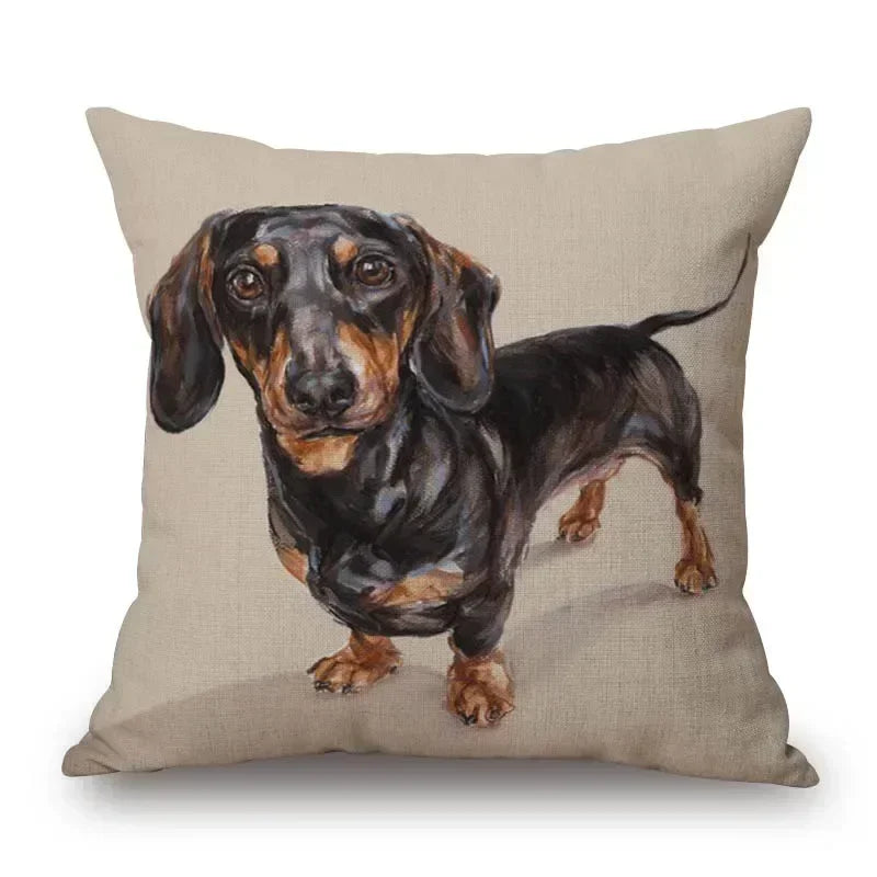 Hand Painting Dachshund Dog Posters Cushion Covers Sausage Pet Animals Pillowcase Decorative Pillows for Sofa