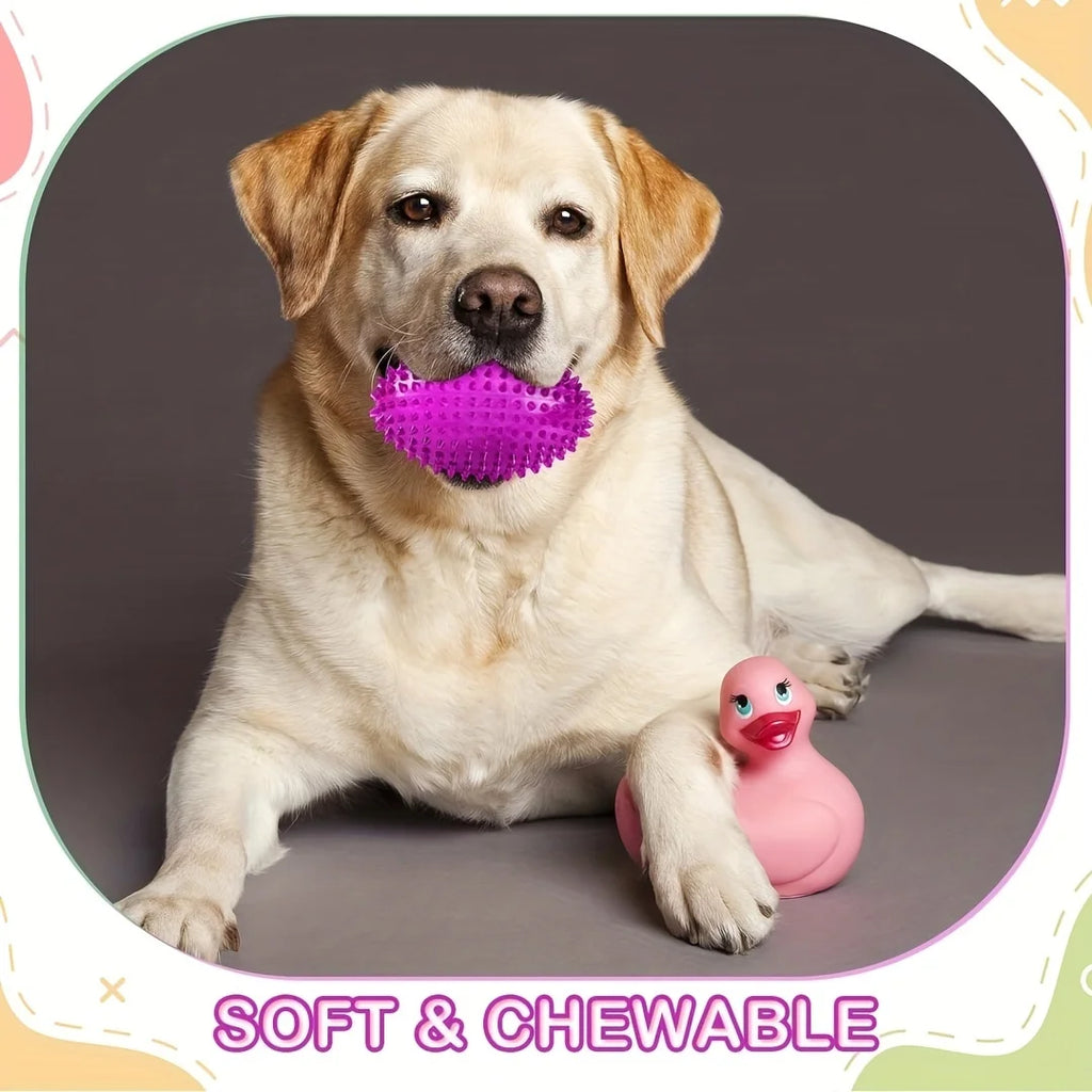 Juguete de fútbol con pinchos y chirriante para perros: masticable de goma resistente para la salud dental y el juego interactivo.