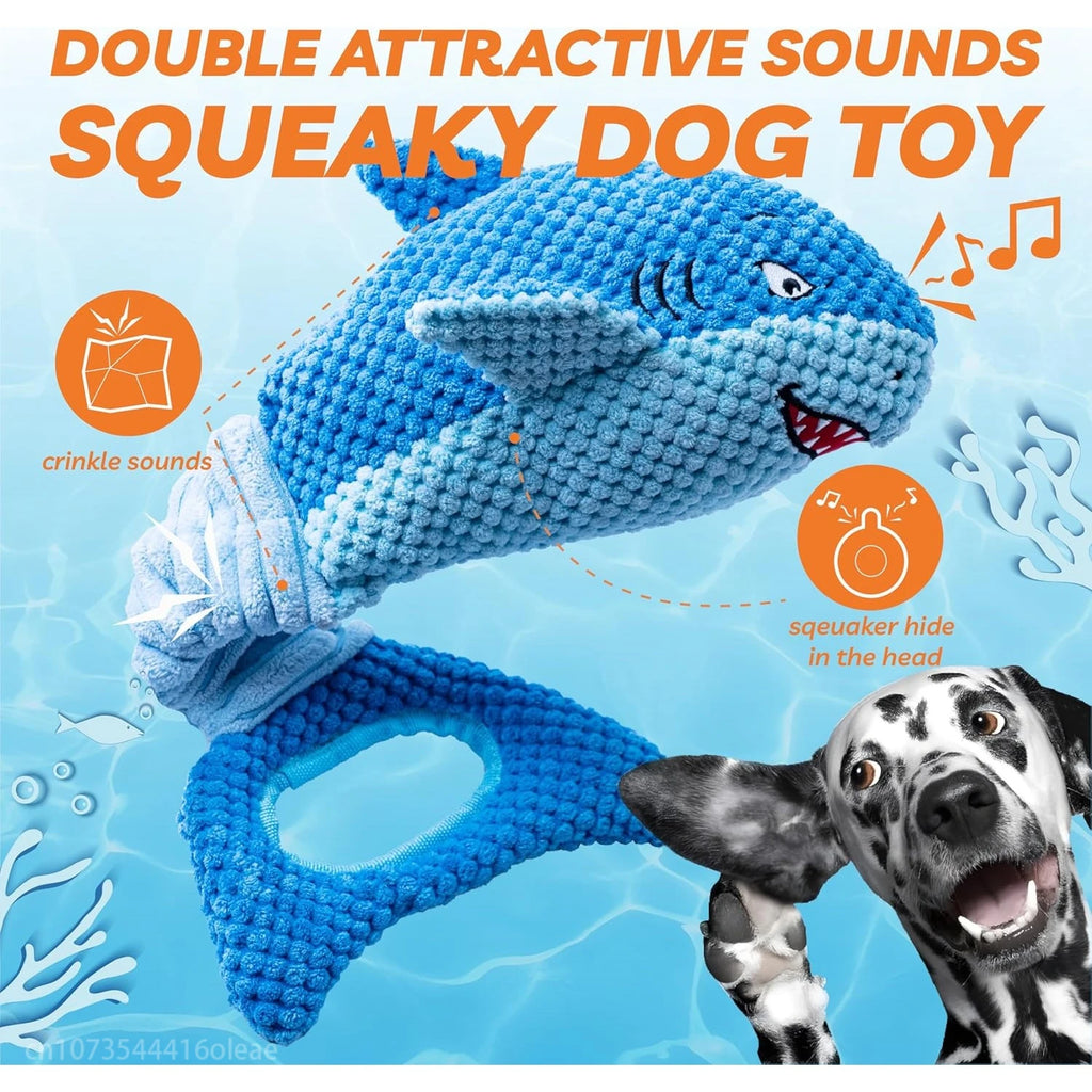 Stretchy Shark Squeaker Dog Toy – Interactive Tug & Heavy-Duty Plush Chew