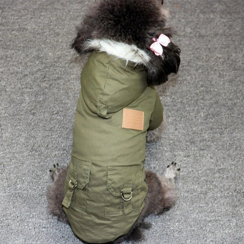 Sherpa-Lined Winter Dog Jacket – Windproof Quilted Puppy Hoodie