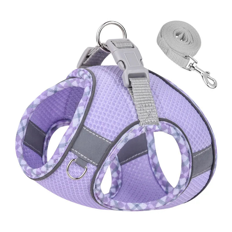 Reflective Plaid Dog Harness & Leash Set – Step-In Mesh Vest for Dachshunds