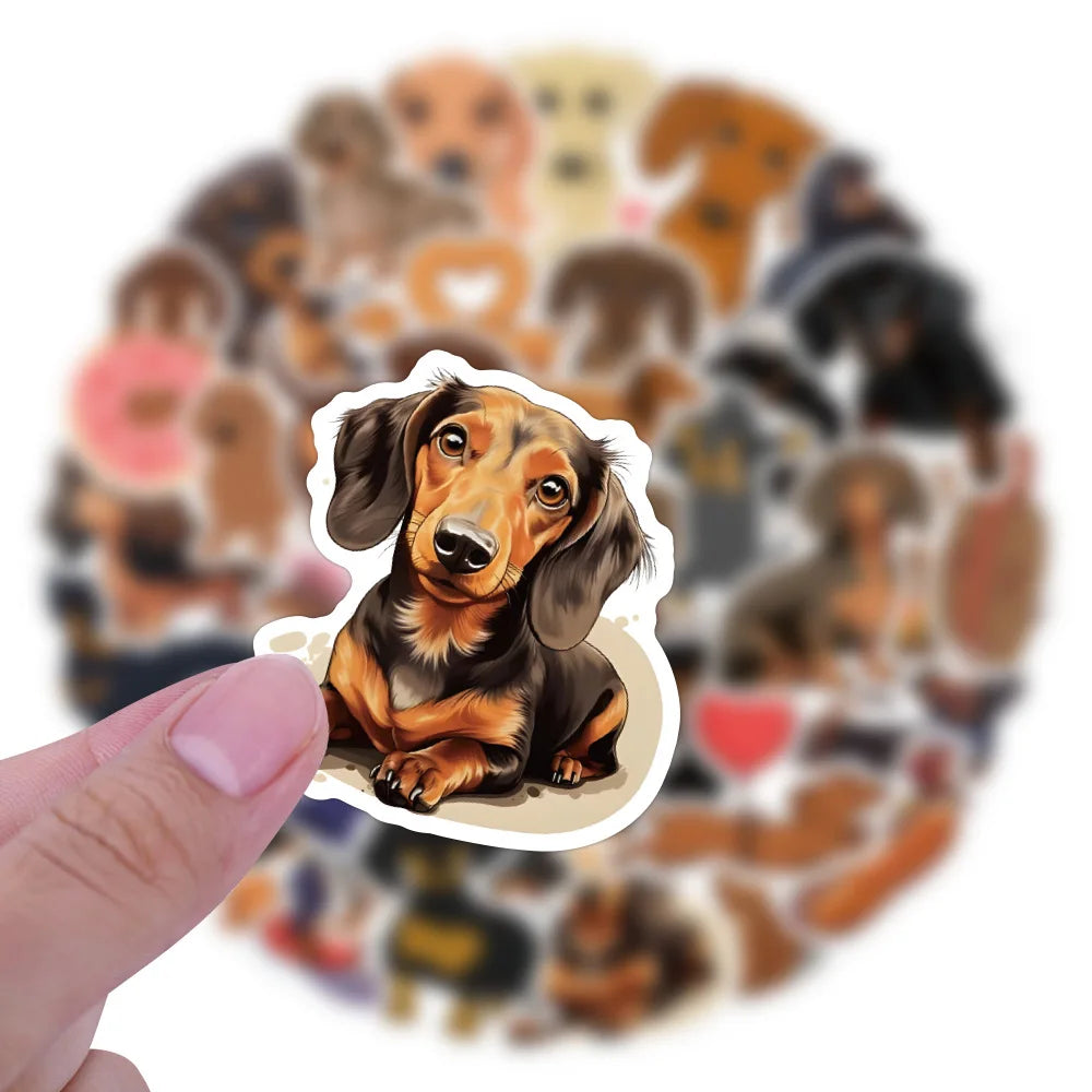 60PCS Dachshund Cute Dog Cute Pet Cartoon Image Doodle Decorative Suitcase Laptop Guitar iPad Waterproof Sticker Kids Toy