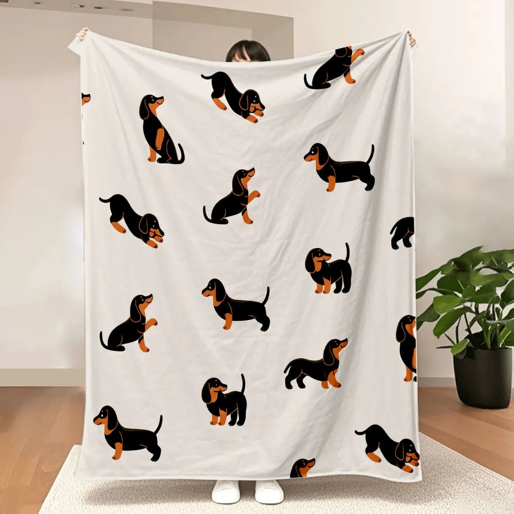 Dachshund Pattern Fleece Blanket – Ultra-Soft Flannel Throw for Doxie Lovers