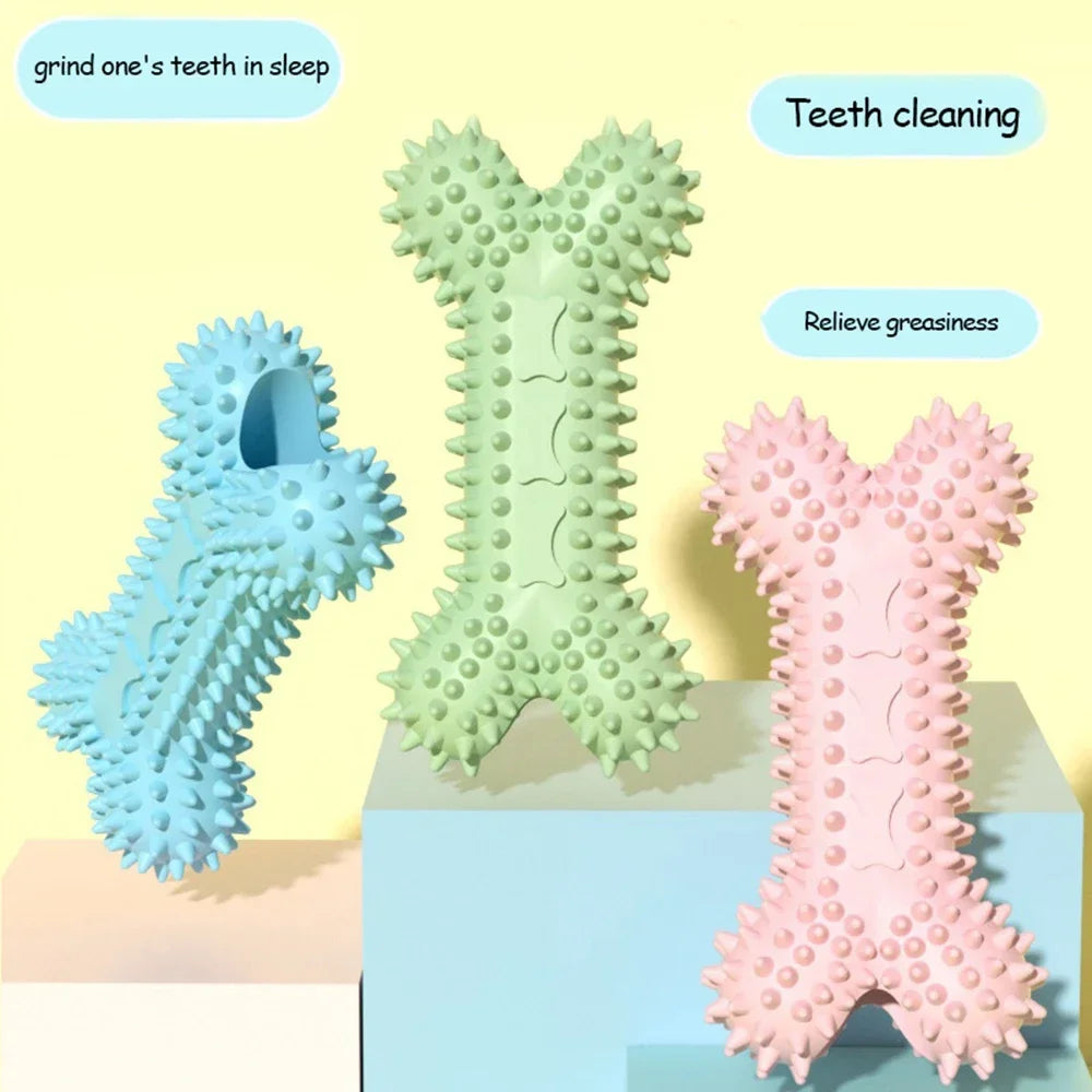 Durable Bone Teether & Dental Dog Toy – Bite-Resistant Soft Rubber Chew for Small Dogs