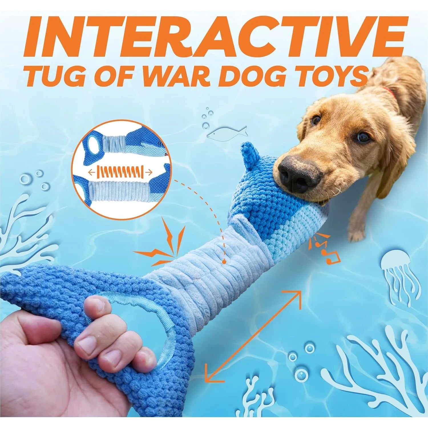 Stretchy Shark Squeaker Dog Toy – Interactive Tug & Heavy-Duty Plush Chew