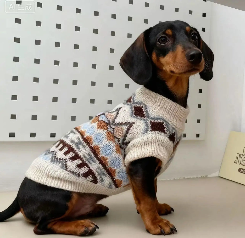 Bohemia Sweater for Wiener Dogs Autumn Hand-knitted Soft Coat for Badger Dogs Thick Warm Loungewear for Dachshund Small Mid Dogs
