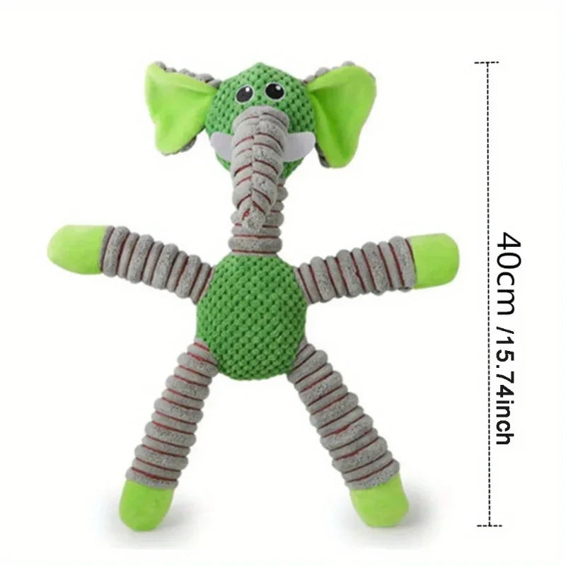Spiral-Flex Plush Dog Toy – Bite-Resistant Elephant, Pig, & Bear Characters