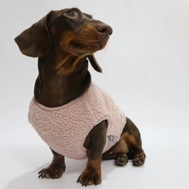 Wiener Badger Sausage Warm Berber Fleece Short Sleeves Pink Brown Vest Winter Sweatshirt for Dachshund Poodle Puppy