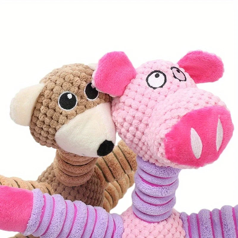 Spiral-Flex Plush Dog Toy – Bite-Resistant Elephant, Pig, & Bear Characters