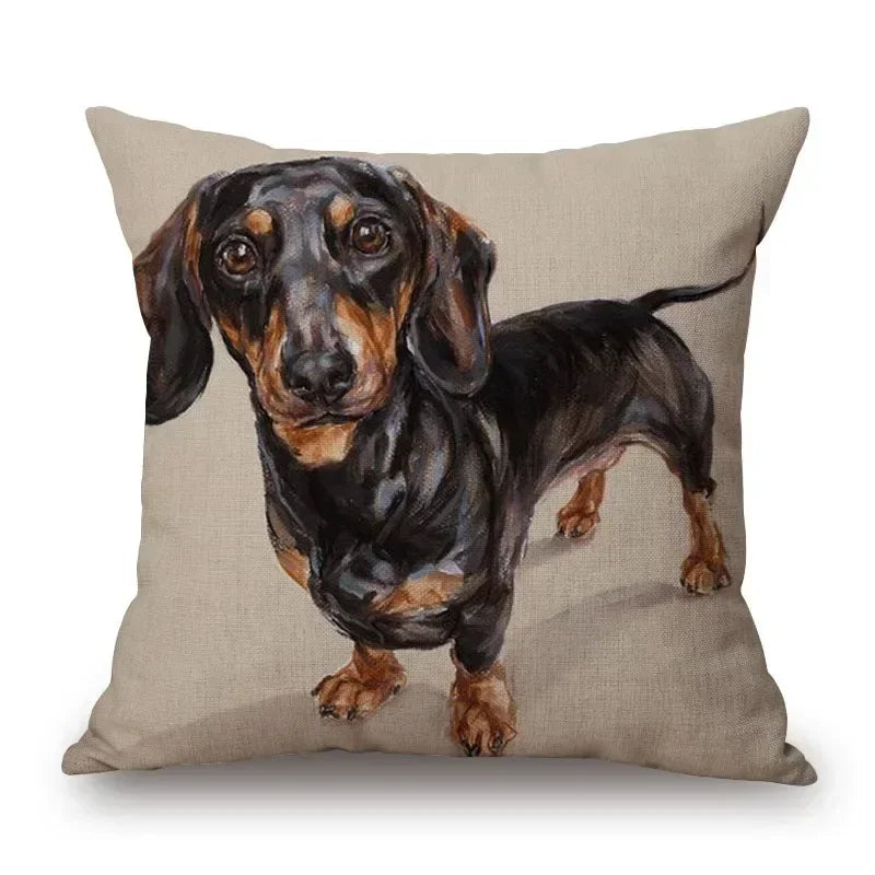 Hand Painting Dachshund Dog Posters Cushion Covers Sausage Pet Animals Pillowcase Decorative Pillows for Sofa