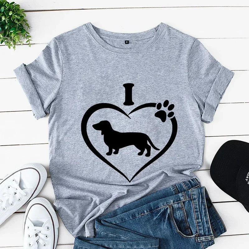 Dachshund Mom Print Women's Clothing Dog Lover T-Shirts Cartoon Animals Female Tops Vintage Clothes Oversized Women New T-Shirts
