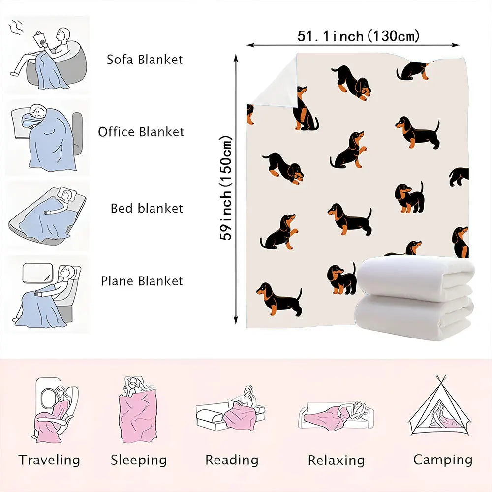 Dachshund Pattern Fleece Blanket – Ultra-Soft Flannel Throw for Doxie Lovers