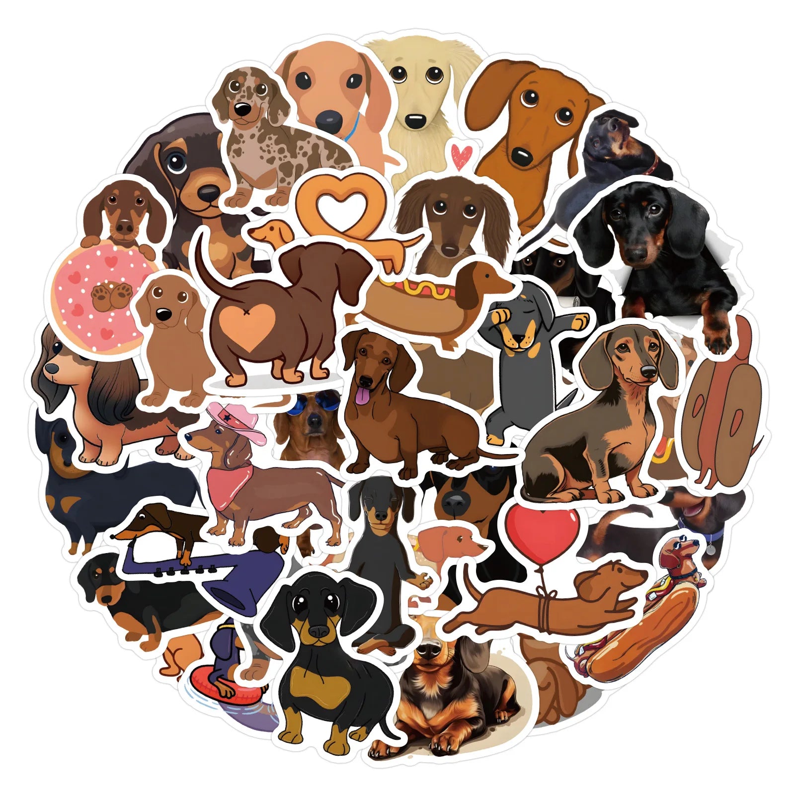 60PCS Dachshund Cute Dog Cute Pet Cartoon Image Doodle Decorative Suitcase Laptop Guitar iPad Waterproof Sticker Kids Toy
