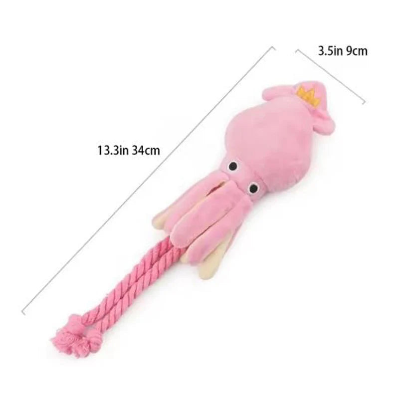Deep-Sea Squid Dog Toy – Squeaky Plush & Dental Rope Interactive Chew