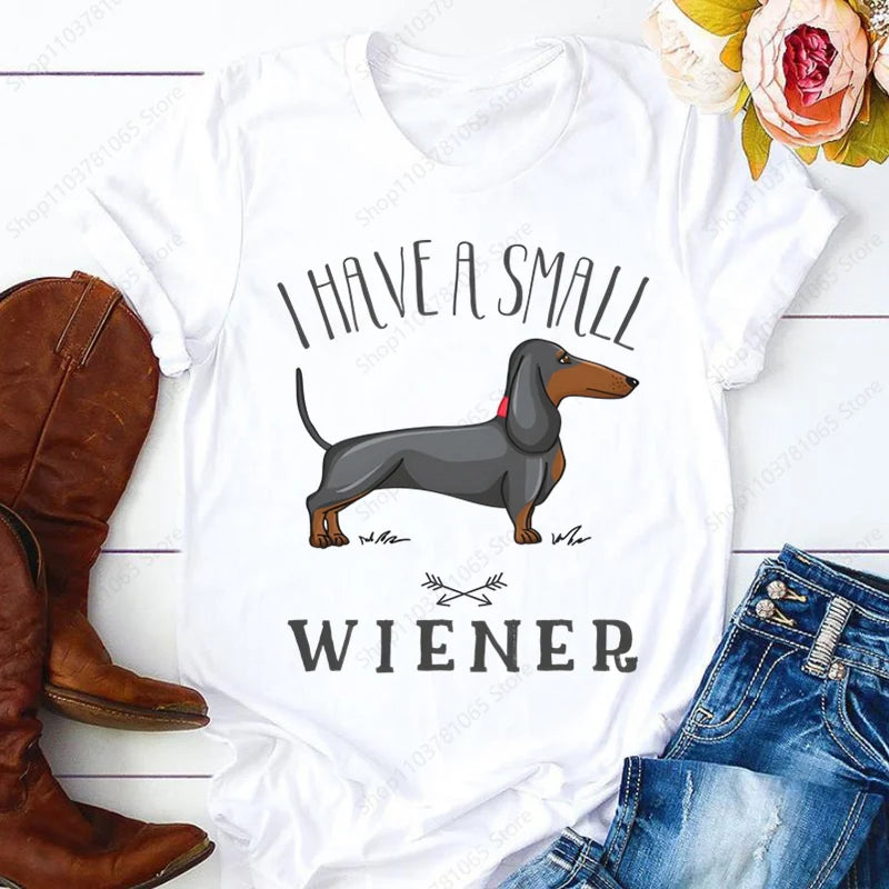 Dachshund Teckel Cute Dog T-shirt for Women Short Sleeve Casual Tops Ladies  Anime T Shirt Printed White T Shirt Women Tees
