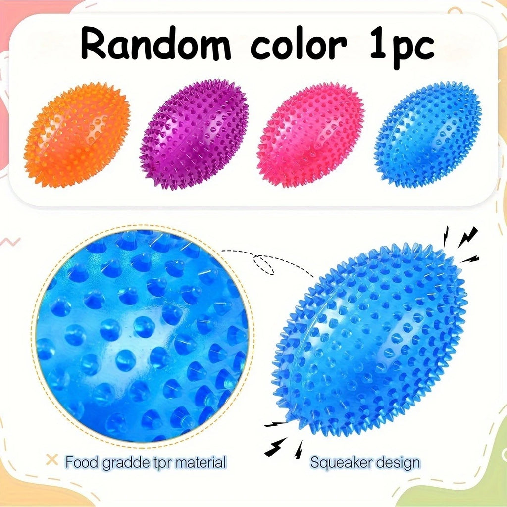 Juguete de fútbol con pinchos y chirriante para perros: masticable de goma resistente para la salud dental y el juego interactivo.