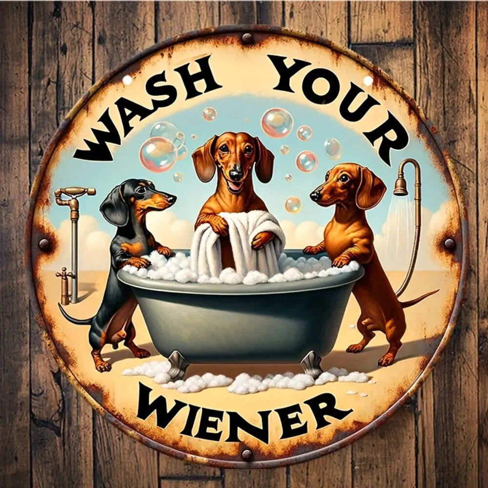 1pc, "Wash Your Wiener" Dachshund Wooden Round Listing, Classic Retro Style, Gift for Dog Loving People