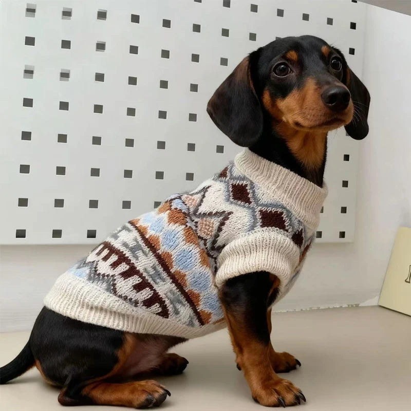 Bohemia Sweater for Wiener Dogs Autumn Hand-knitted Soft Coat for Badger Dogs Thick Warm Loungewear for Dachshund Small Mid Dogs