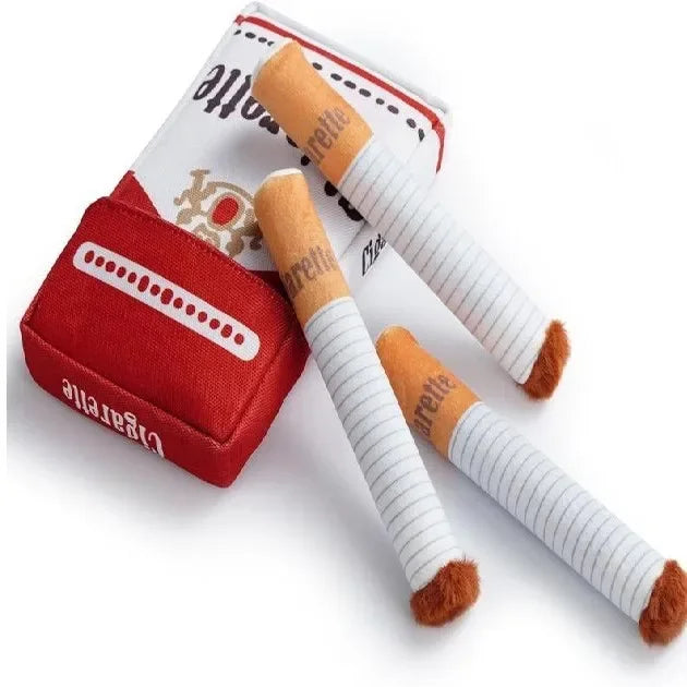 "The Bad Habit" Cigarette Plush Squeaker Set – Interactive Funny Dog Toy