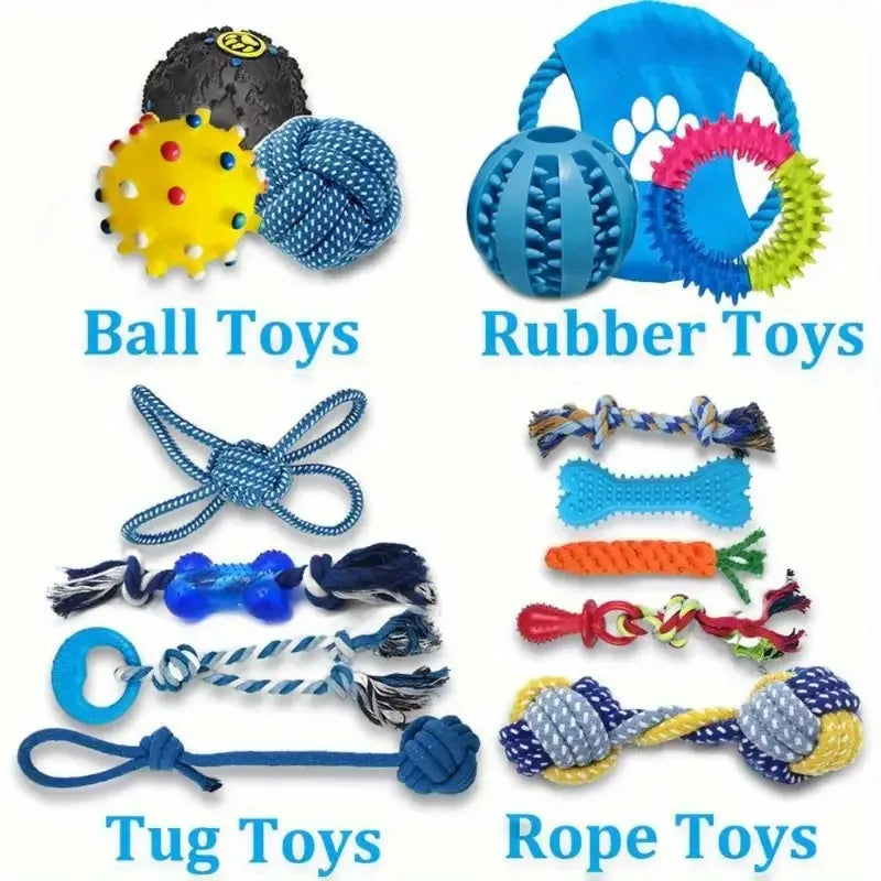 Ultimate 15-Piece Dog Toy Variety Bundle – Durable Rope Tugs, Rubber Balls, Chew Sticks & More