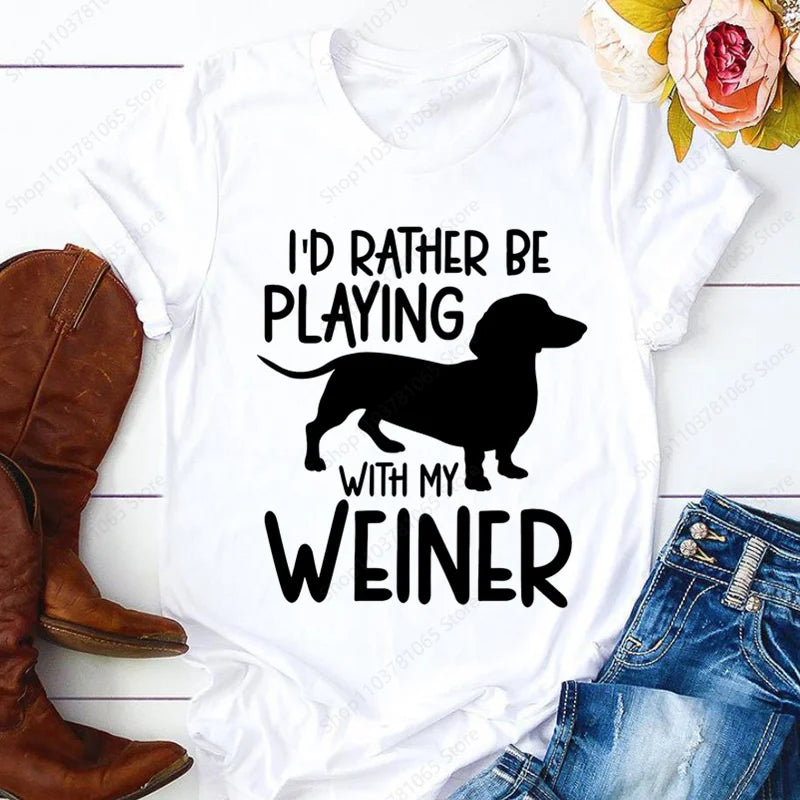 Dachshund Cute Dog T-shirt for Women Short Sleeve Casual Tops Ladies