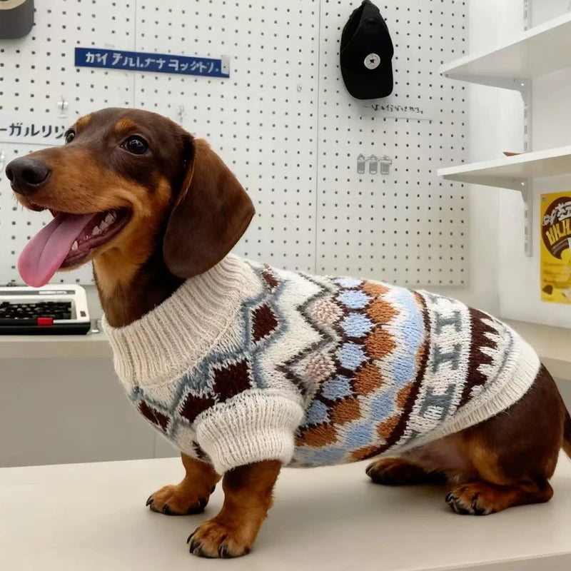 Bohemia Sweater for Wiener Dogs Autumn Hand-knitted Soft Coat for Badger Dogs Thick Warm Loungewear for Dachshund Small Mid Dogs