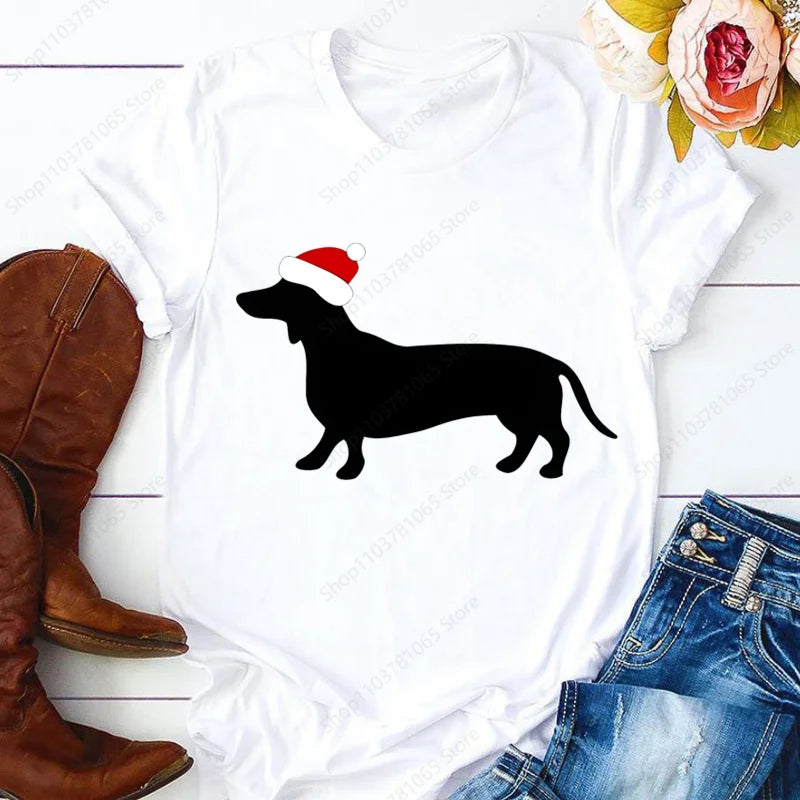 Dachshund Cute Dog T-shirt for Women Short Sleeve Casual Tops Ladies
