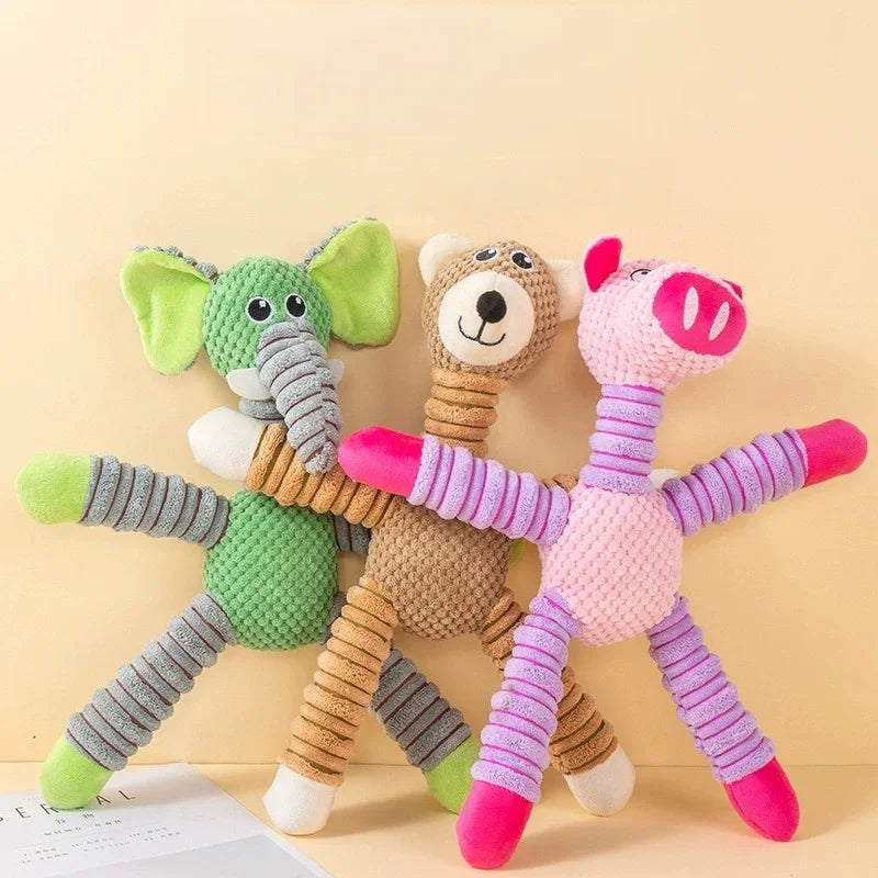 Spiral-Flex Plush Dog Toy – Bite-Resistant Elephant, Pig, & Bear Characters