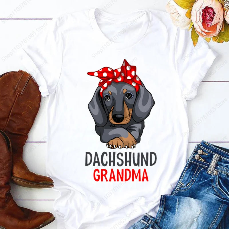 Dachshund Cute Dog T-shirt for Women Short Sleeve Casual Tops Ladies