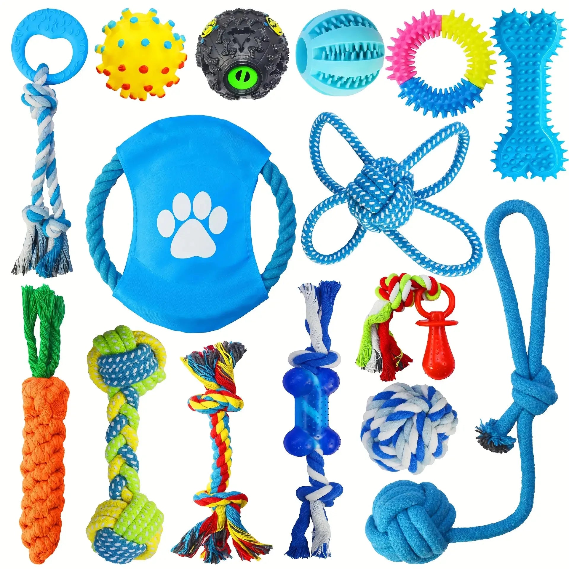Ultimate 15-Piece Dog Toy Variety Bundle – Durable Rope Tugs, Rubber Balls, Chew Sticks & More