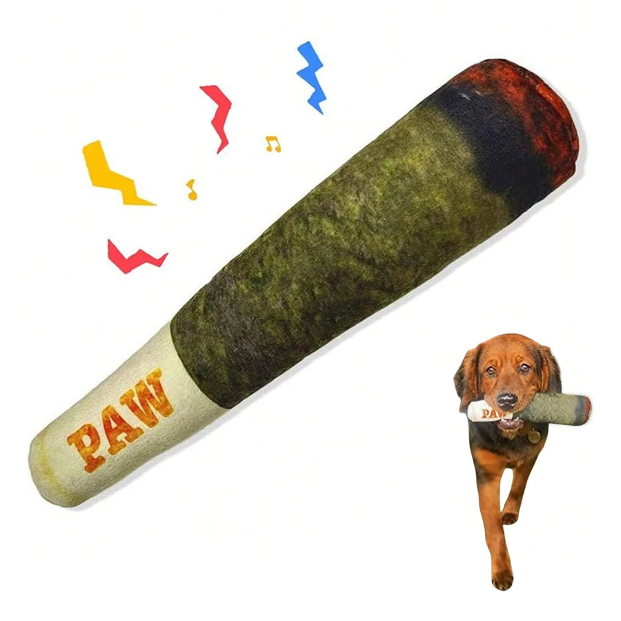 "The Big Boss" Cigar Plush Squeaker – Durable Fleece Teeth-Grinding Toy for Small & Medium Dogs