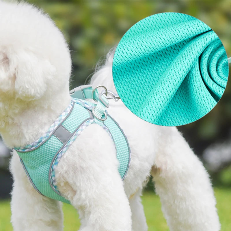 Reflective Plaid Dog Harness & Leash Set – Step-In Mesh Vest for Dachshunds