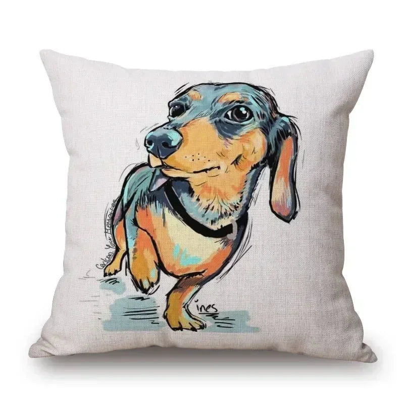 Hand Painting Dachshund Dog Posters Cushion Covers Sausage Pet Animals Pillowcase Decorative Pillows for Sofa