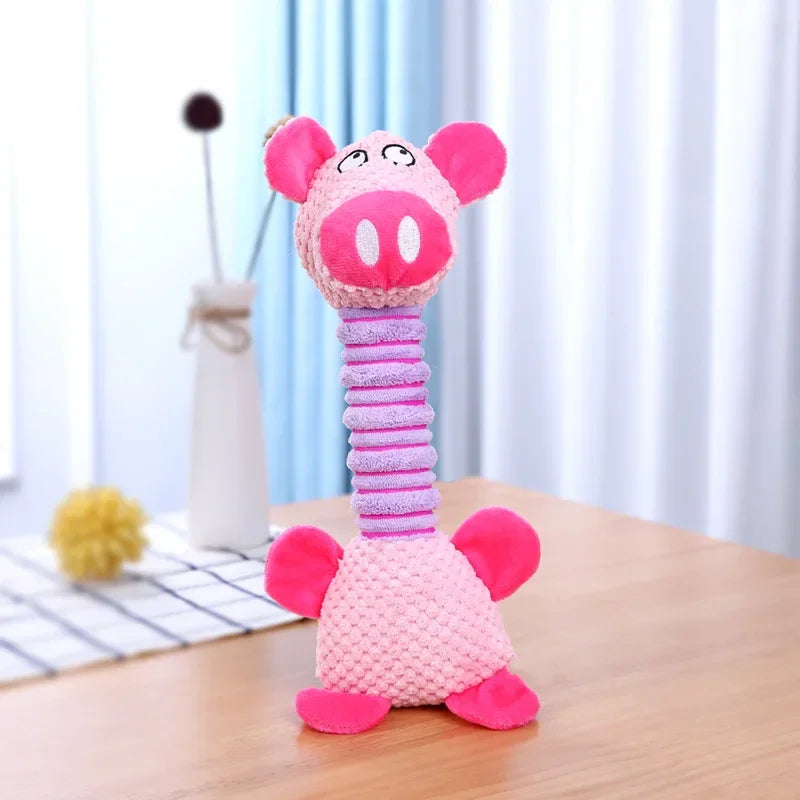 Bite-Resistant Squeaky Animal Dog Toy – Durable Ribbed Plush for Small & Medium Dogs